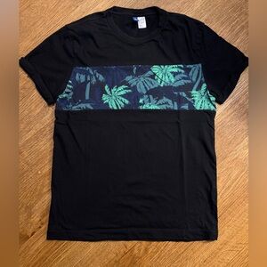H&M Black Short-Sleeve Tee with Green Tropical Panel